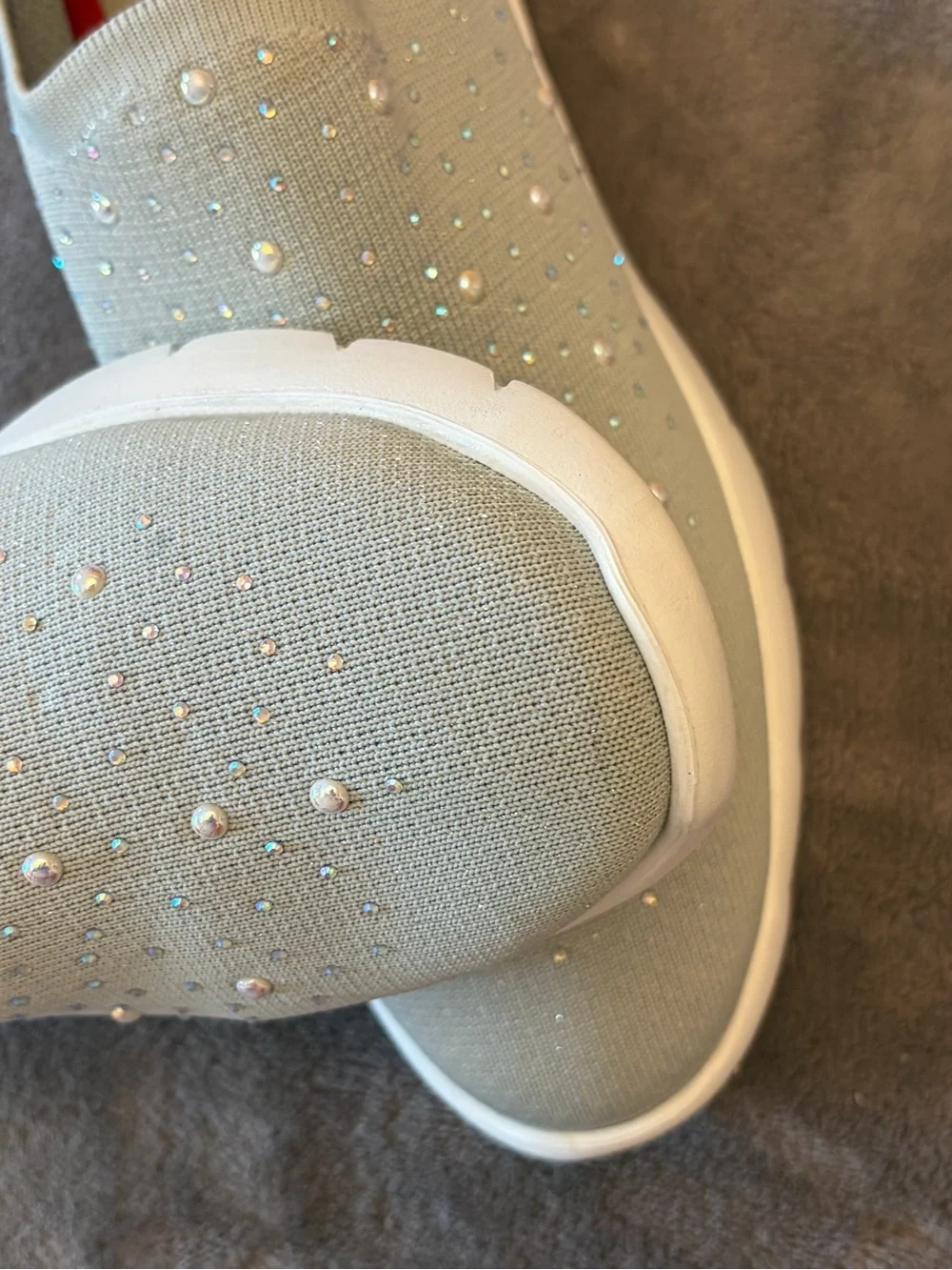 Knit Slip-On Sneakers with Pearl & Crystal Accents - Light Green - Picture 5 of 7